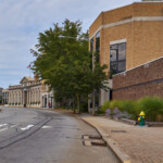 View of Eugene O'neill Drive and the Day Newspaper Building and Citizen's Bank